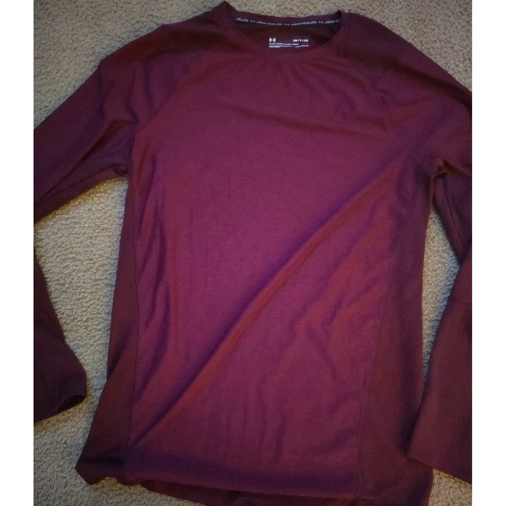 Mens Under Armour Heat Gear Red LongSleeve Compression Top Shirt Size Small‎